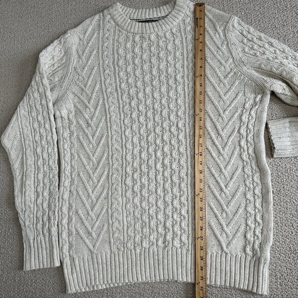 American Eagle Cable Knit Sweater Size XLT Ecru Cotton Fisherman Cream - Picture 5 of 9